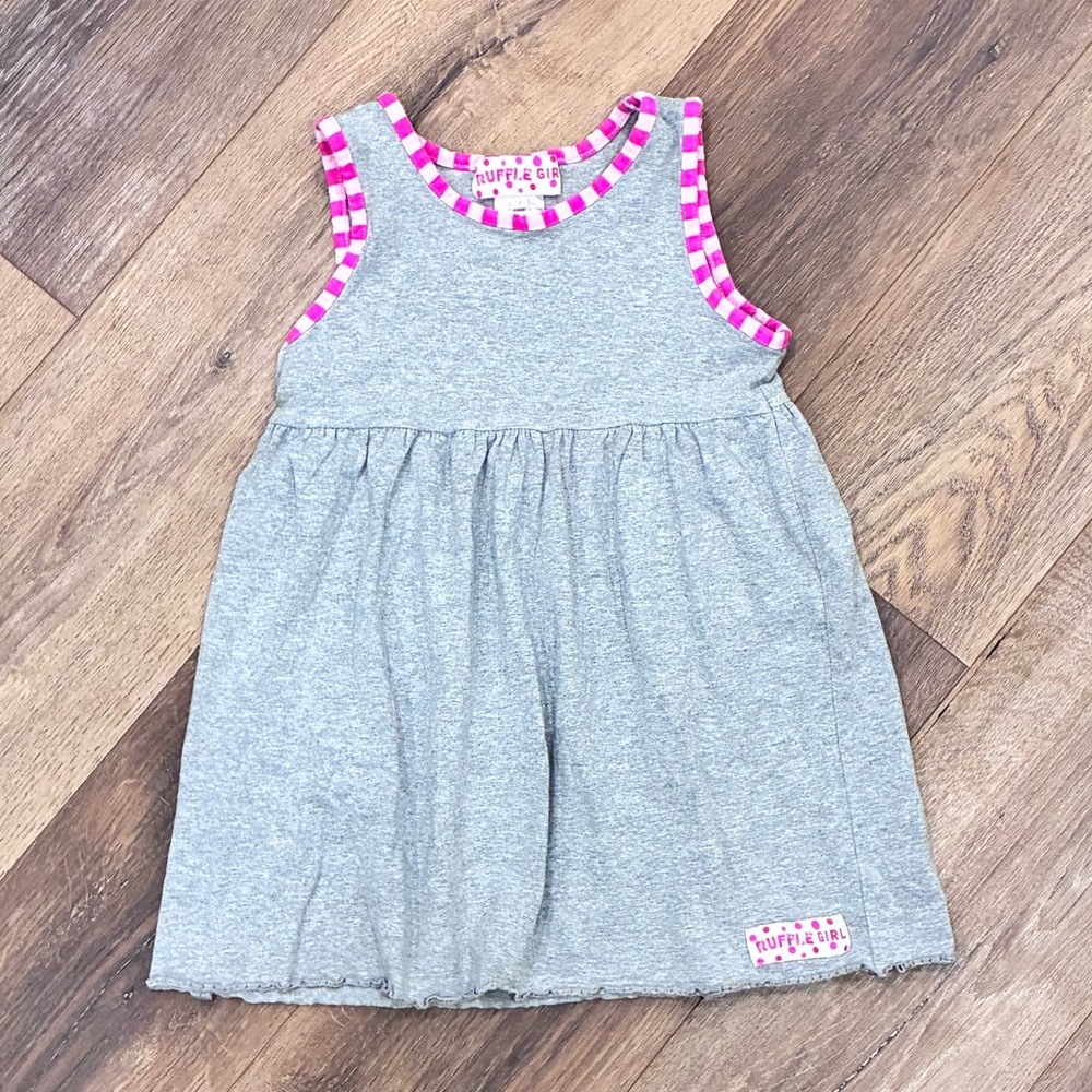 Ruffle Girl Gray Pink Sleeveless Tunic Dress Summer Outfit Size 7 Girl